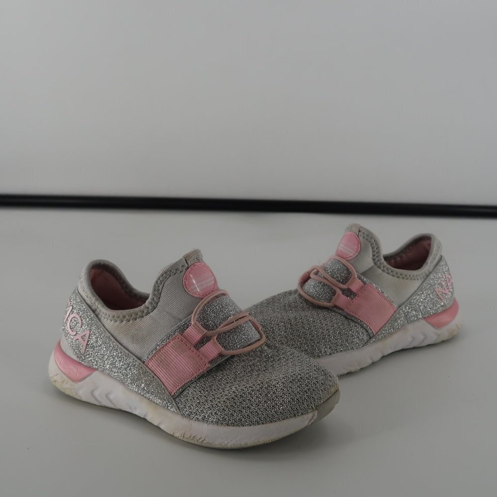 Nautica Girls Silver and Pink Sparkle Slip on Sneakers Size 9
